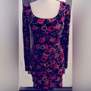 Vintage Candie's Velvet Dark Floral Soft Stretchy Bodycon Dress~Sz XS-NWT